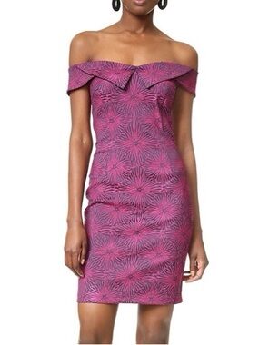 Opening Ceremony Off Shoulder Jacquard Mini Dress 0 Pink Medallion Bodycon